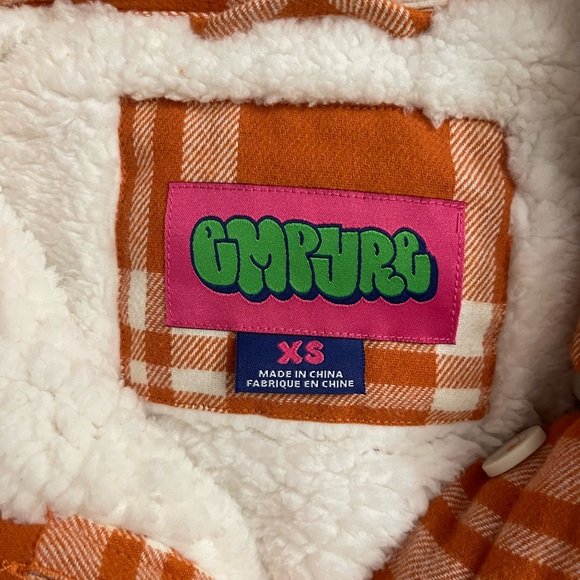 Empyre Women’s Flannel Sherpa Long Sleeve Jacket Color Orange White - Picture 11 of 13